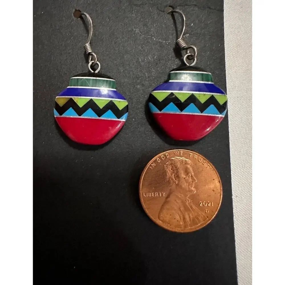 Native American Jar Shaped Earring. Lightweight. Multi gemstones